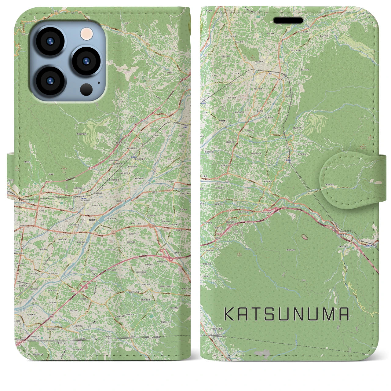 【勝沼（山梨県）】地図柄iPhoneケース（手帳タイプ）ナチュラル・iPhone 13 Pro Max 用