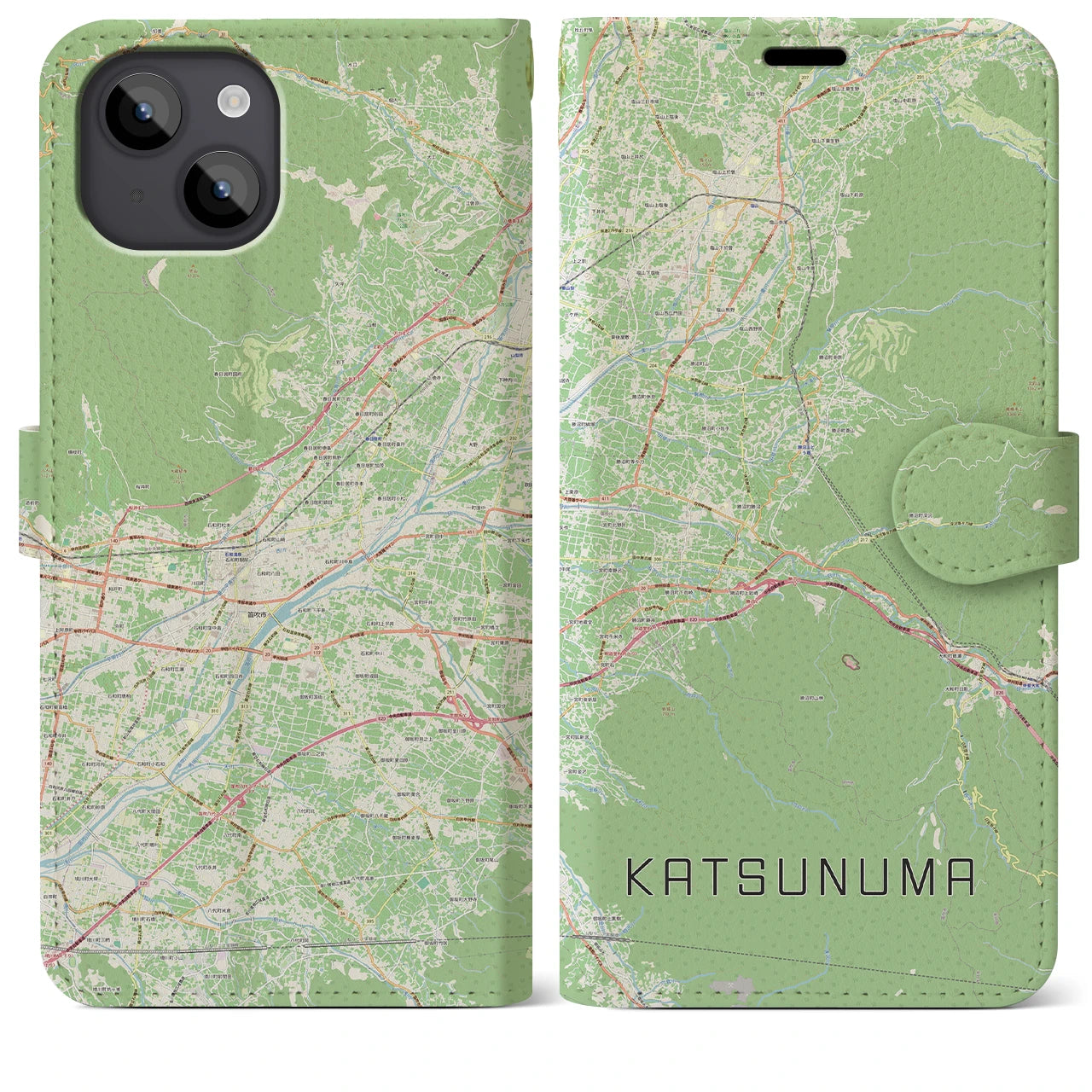 【勝沼（山梨県）】地図柄iPhoneケース（手帳タイプ）ナチュラル・iPhone 14 Plus 用