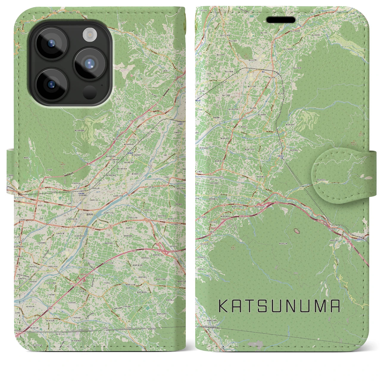 【勝沼（山梨県）】地図柄iPhoneケース（手帳タイプ）ナチュラル・iPhone 15 Pro Max 用