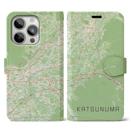 【勝沼（山梨県）】地図柄iPhoneケース（手帳タイプ）ナチュラル・iPhone 15 Pro 用