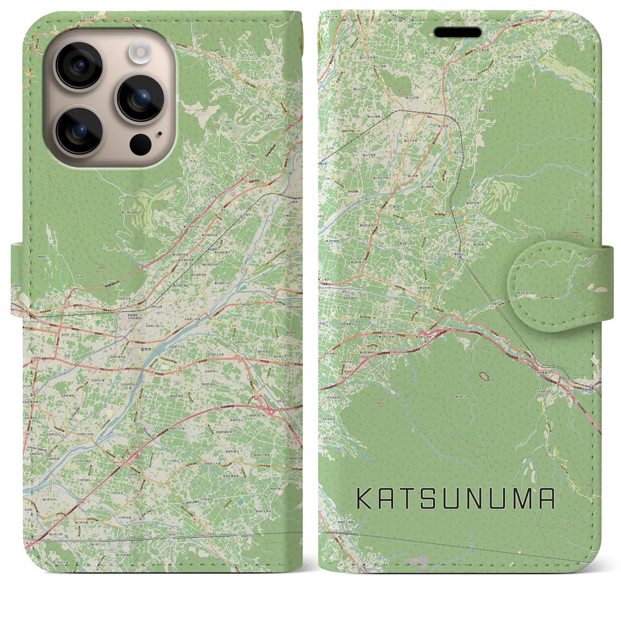 【勝沼（山梨県）】地図柄iPhoneケース（手帳タイプ）ナチュラル・iPhone 16 Plus 用