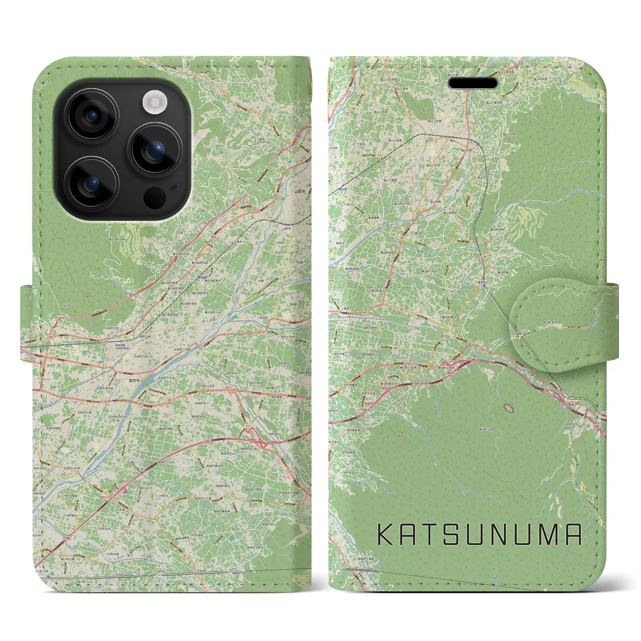 【勝沼（山梨県）】地図柄iPhoneケース（手帳タイプ）ナチュラル・iPhone 16 用