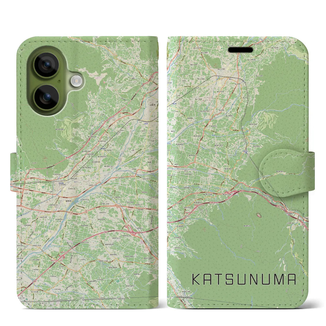 【勝沼（山梨県）】地図柄iPhoneケース（手帳タイプ）ナチュラル・iPhone 17 Pro Max 用