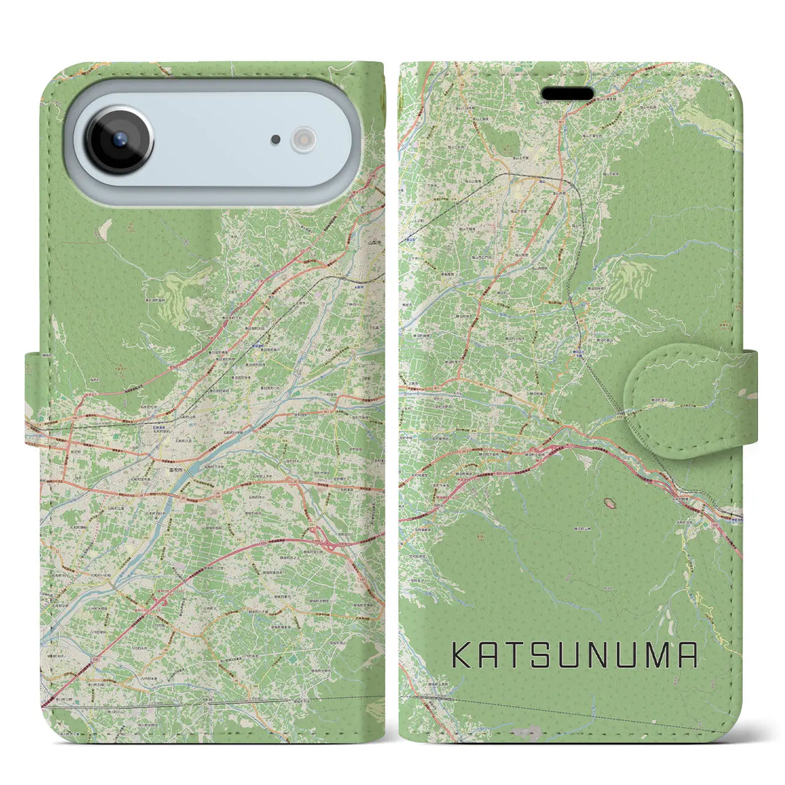 【勝沼（山梨県）】地図柄iPhoneケース（手帳タイプ）モノトーン・iPhone 17 Pro Max 用
