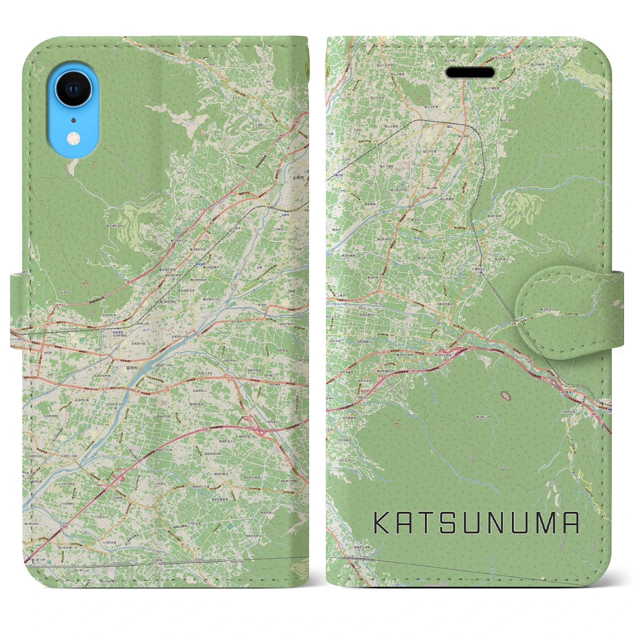 【勝沼（山梨県）】地図柄iPhoneケース（手帳タイプ）ナチュラル・iPhone XR 用