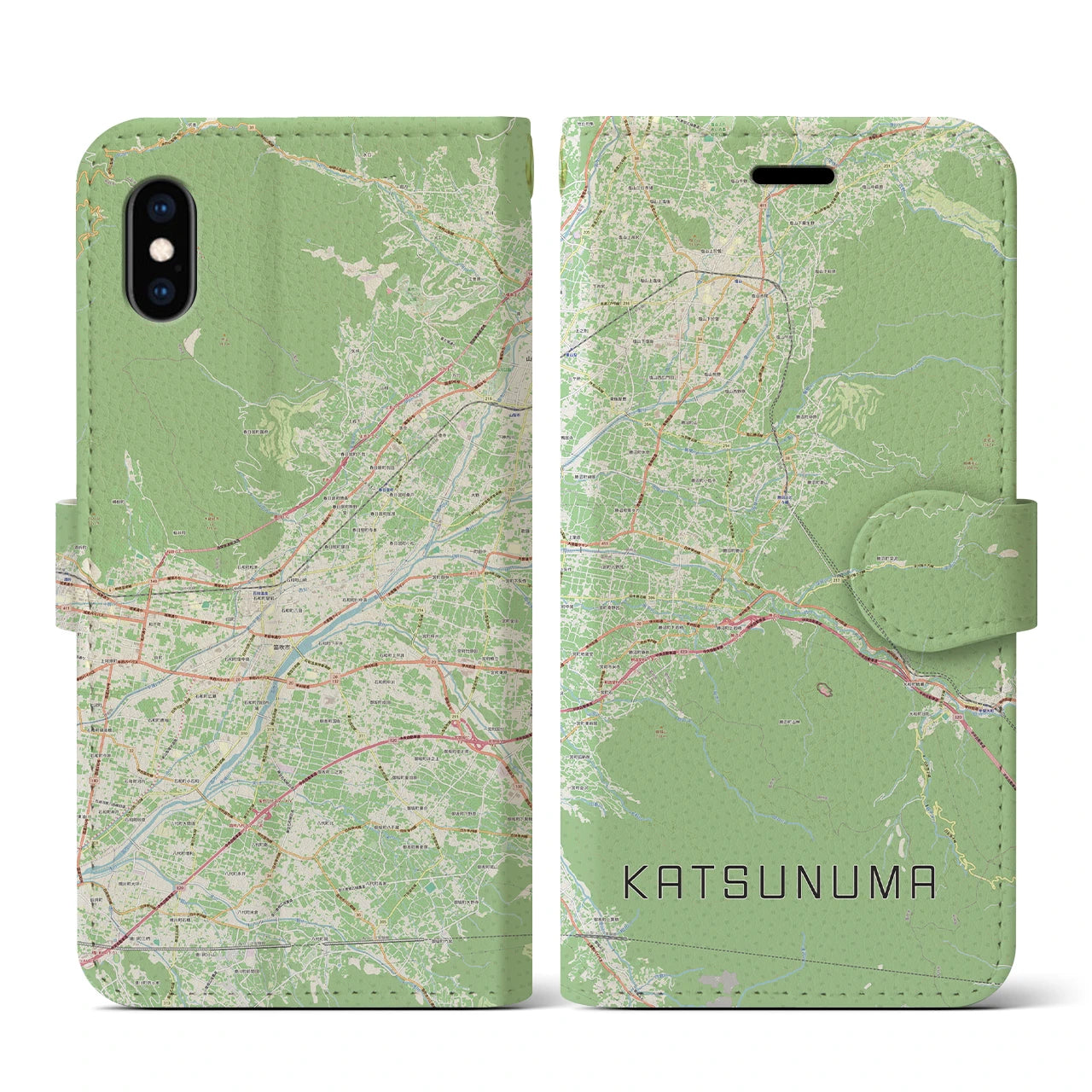 【勝沼（山梨県）】地図柄iPhoneケース（手帳タイプ）ナチュラル・iPhone XS / X 用