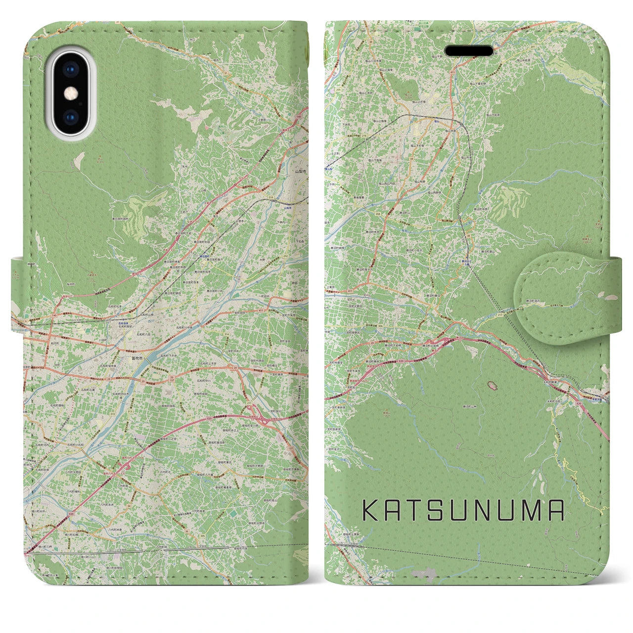 【勝沼（山梨県）】地図柄iPhoneケース（手帳タイプ）ナチュラル・iPhone XS Max 用