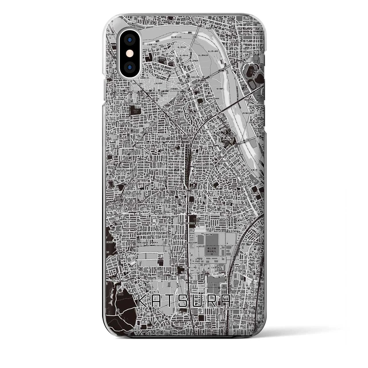 【桂（京都府）】地図柄iPhoneケース（クリアタイプ）モノトーン・iPhone XS Max 用