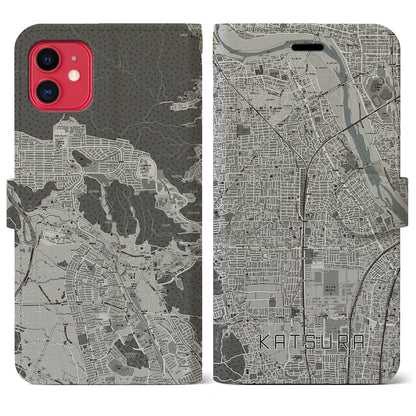 【桂（京都府）】地図柄iPhoneケース（手帳タイプ）モノトーン・iPhone 11 用
