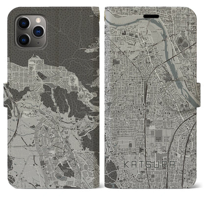 【桂（京都府）】地図柄iPhoneケース（手帳タイプ）モノトーン・iPhone 11 Pro Max 用