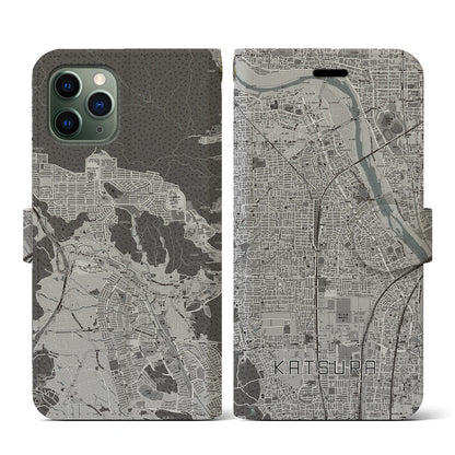 【桂（京都府）】地図柄iPhoneケース（手帳タイプ）モノトーン・iPhone 11 Pro 用