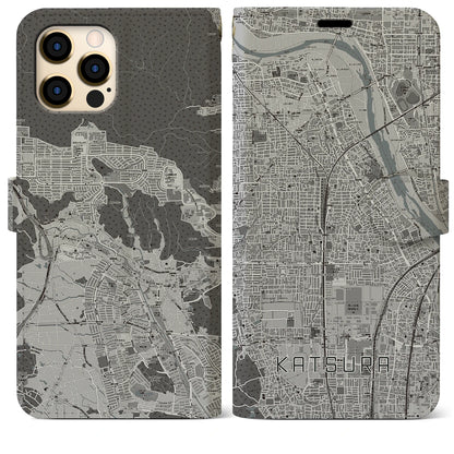 【桂（京都府）】地図柄iPhoneケース（手帳タイプ）モノトーン・iPhone 12 Pro Max 用