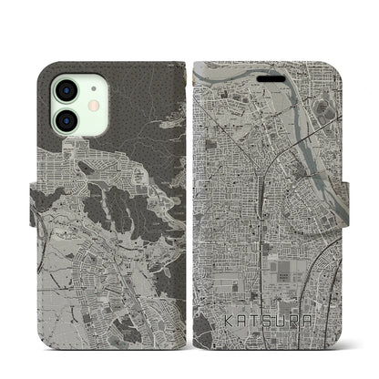 【桂（京都府）】地図柄iPhoneケース（手帳タイプ）モノトーン・iPhone 12 mini 用