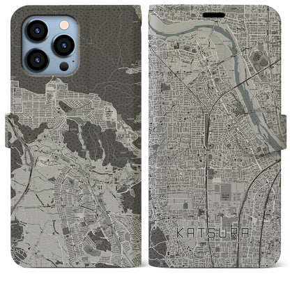 【桂（京都府）】地図柄iPhoneケース（手帳タイプ）モノトーン・iPhone 13 Pro Max 用