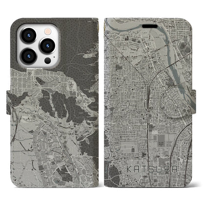 【桂（京都府）】地図柄iPhoneケース（手帳タイプ）モノトーン・iPhone 13 Pro 用