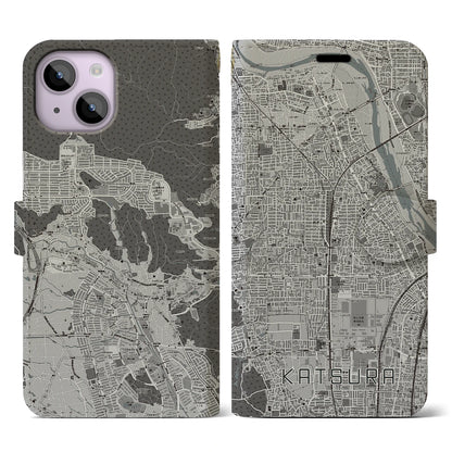 【桂（京都府）】地図柄iPhoneケース（手帳タイプ）モノトーン・iPhone 14 用