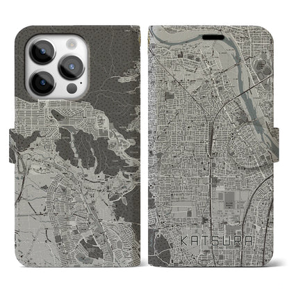 【桂（京都府）】地図柄iPhoneケース（手帳タイプ）モノトーン・iPhone 14 Pro 用