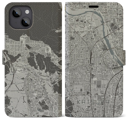 【桂（京都府）】地図柄iPhoneケース（手帳タイプ）モノトーン・iPhone 14 Plus 用