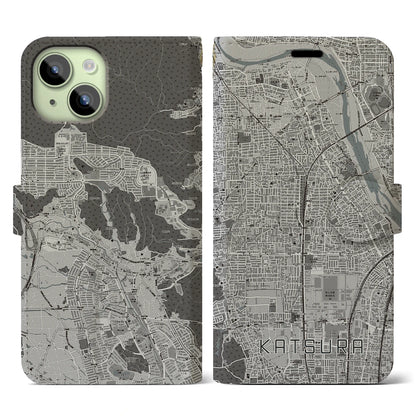 【桂（京都府）】地図柄iPhoneケース（手帳タイプ）モノトーン・iPhone 15 用