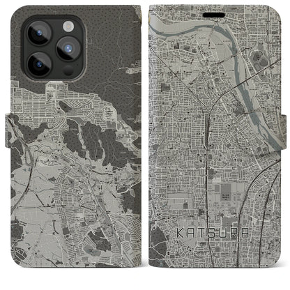 【桂（京都府）】地図柄iPhoneケース（手帳タイプ）モノトーン・iPhone 15 Pro Max 用