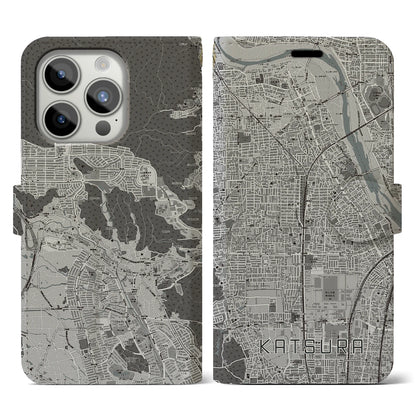 【桂（京都府）】地図柄iPhoneケース（手帳タイプ）モノトーン・iPhone 15 Pro 用