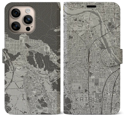 【桂（京都府）】地図柄iPhoneケース（手帳タイプ）モノトーン・iPhone 16 Plus 用