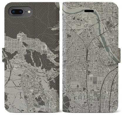 【桂（京都府）】地図柄iPhoneケース（手帳タイプ）モノトーン・iPhone 8Plus /7Plus / 6sPlus / 6Plus 用