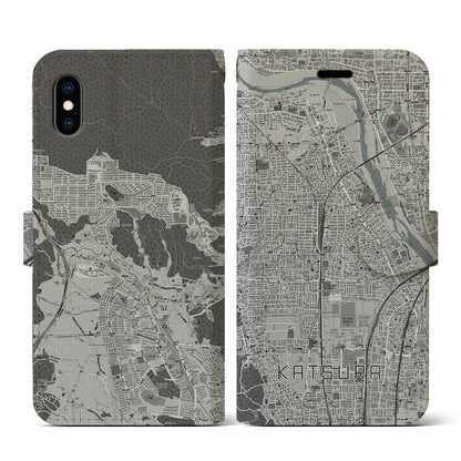 【桂（京都府）】地図柄iPhoneケース（手帳タイプ）モノトーン・iPhone XS / X 用