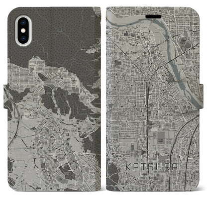 【桂（京都府）】地図柄iPhoneケース（手帳タイプ）モノトーン・iPhone XS Max 用