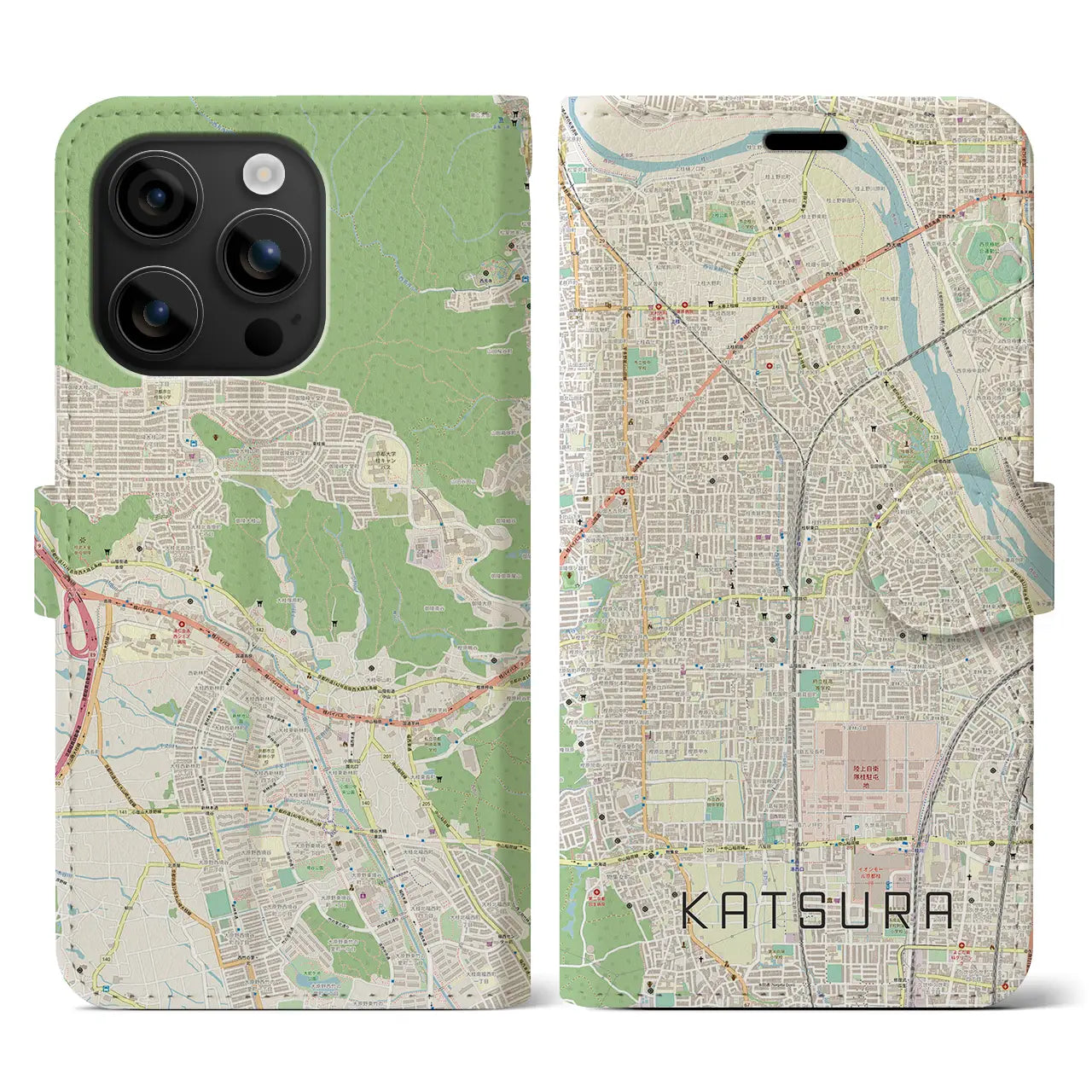 【桂（京都府）】地図柄iPhoneケース（手帳タイプ）ナチュラル・iPhone 16 用