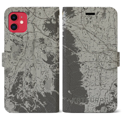 【葛城（奈良県）】地図柄iPhoneケース（手帳タイプ）モノトーン・iPhone 11 用