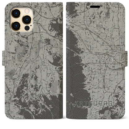 【葛城（奈良県）】地図柄iPhoneケース（手帳タイプ）モノトーン・iPhone 12 Pro Max 用