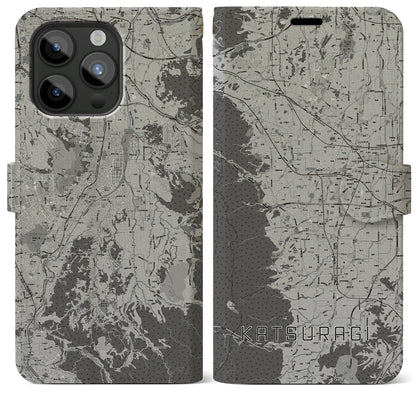 【葛城（奈良県）】地図柄iPhoneケース（手帳タイプ）モノトーン・iPhone 15 Pro Max 用