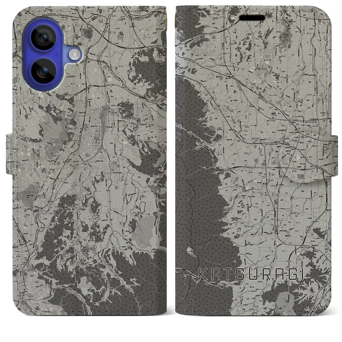 【葛城(奈良県)】地図柄iPhoneケース(手帳タイプ)モノトーン・iPhone 16 Pro Max 用