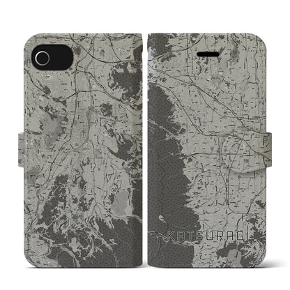 【葛城（奈良県）】地図柄iPhoneケース（手帳タイプ）モノトーン・iPhone SE（第3 / 第2世代） / 8 / 7 / 6s / 6 用