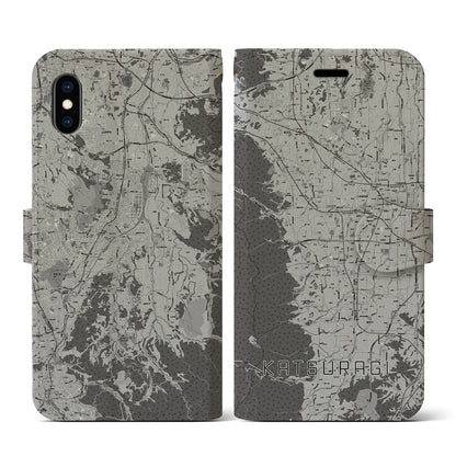 【葛城（奈良県）】地図柄iPhoneケース（手帳タイプ）モノトーン・iPhone XS / X 用