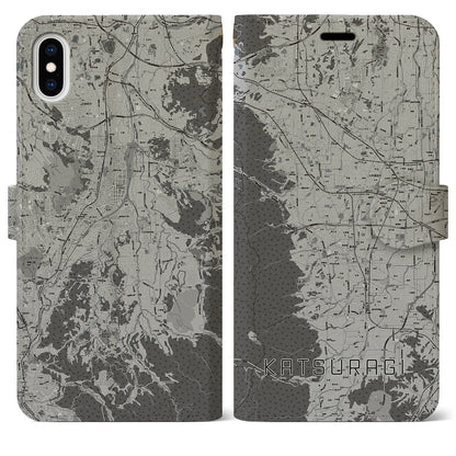 【葛城（奈良県）】地図柄iPhoneケース（手帳タイプ）モノトーン・iPhone XS Max 用