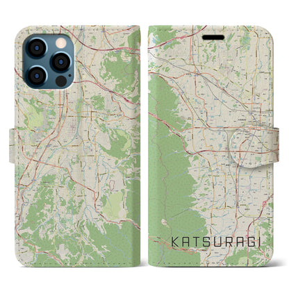 【葛城（奈良県）】地図柄iPhoneケース（手帳タイプ）ナチュラル・iPhone 12 / 12 Pro 用