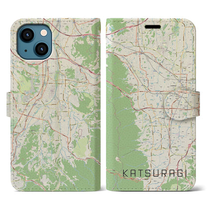 【葛城（奈良県）】地図柄iPhoneケース（手帳タイプ）ナチュラル・iPhone 13 用