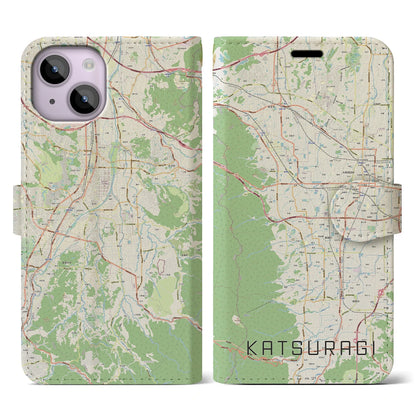 【葛城（奈良県）】地図柄iPhoneケース（手帳タイプ）ナチュラル・iPhone 14 用