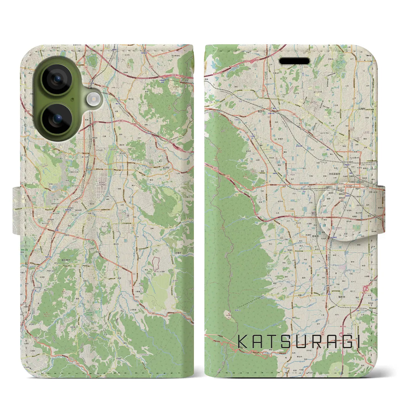 【葛城（奈良県）】地図柄iPhoneケース（手帳タイプ）