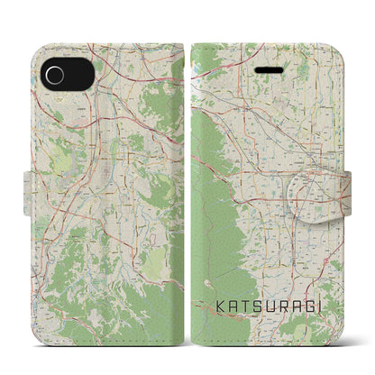 【葛城（奈良県）】地図柄iPhoneケース（手帳タイプ）ナチュラル・iPhone SE（第3 / 第2世代） / 8 / 7 / 6s / 6 用