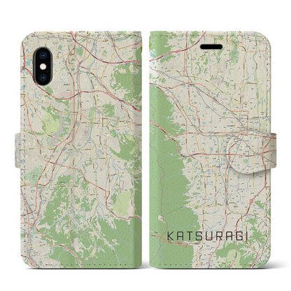 【葛城（奈良県）】地図柄iPhoneケース（手帳タイプ）ナチュラル・iPhone XS / X 用