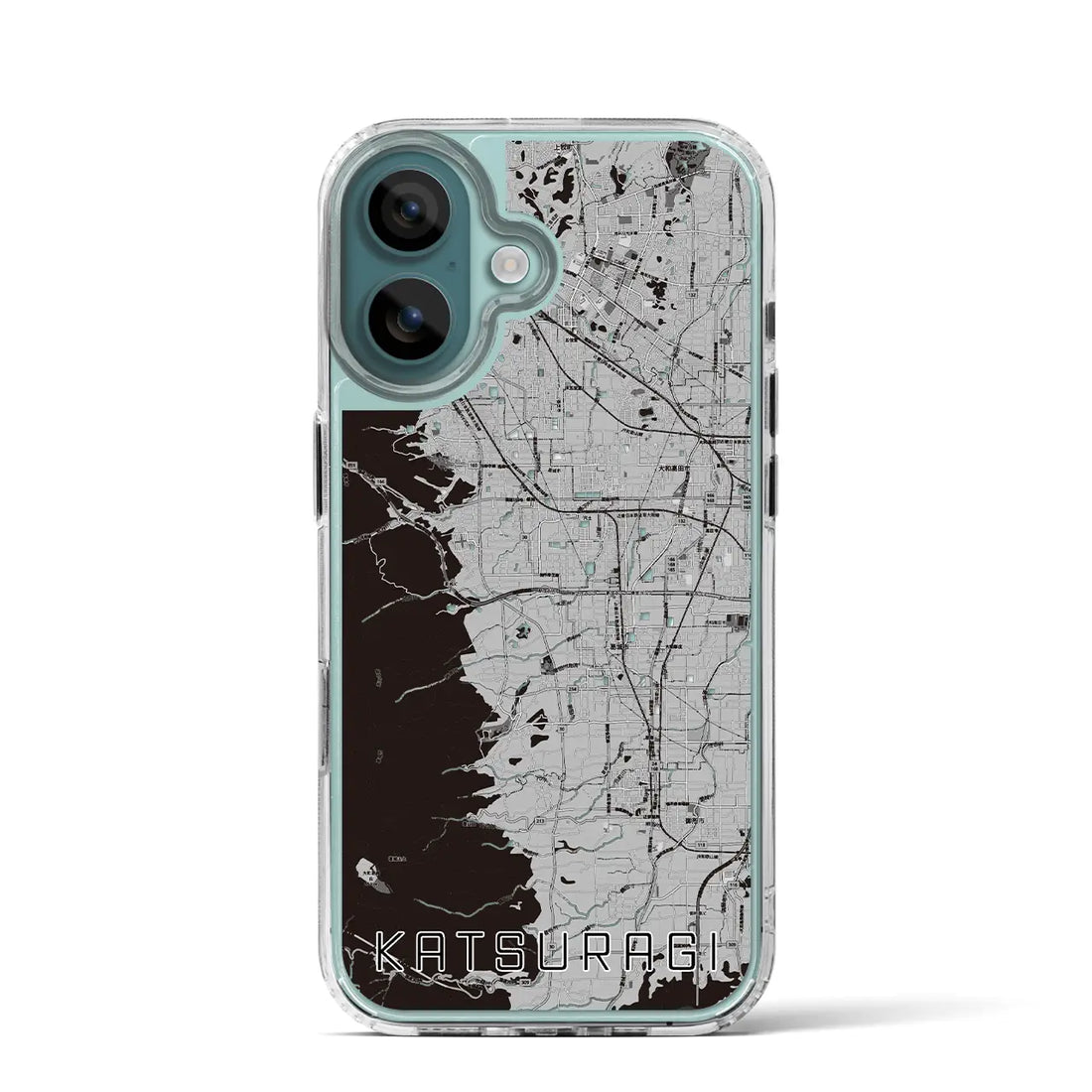 【葛城（奈良県）】地図柄iPhoneケース（MagSafeタイプ）モノトーン・iPhone 16 Pro 用