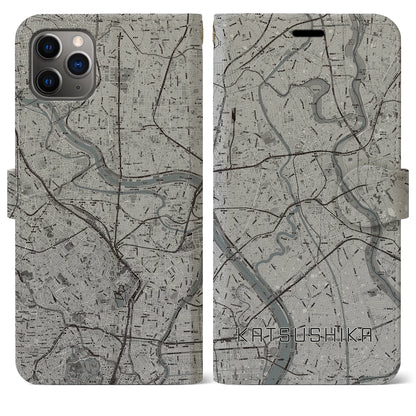 【葛飾（東京都）】地図柄iPhoneケース（手帳タイプ）モノトーン・iPhone 11 Pro Max 用
