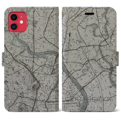 【葛飾（東京都）】地図柄iPhoneケース（手帳タイプ）モノトーン・iPhone 11 用
