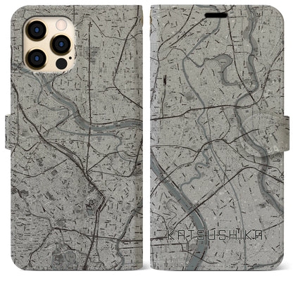 【葛飾（東京都）】地図柄iPhoneケース（手帳タイプ）モノトーン・iPhone 12 Pro Max 用