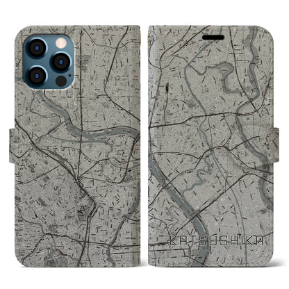 【葛飾（東京都）】地図柄iPhoneケース（手帳タイプ）モノトーン・iPhone 12 / 12 Pro 用