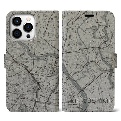 【葛飾（東京都）】地図柄iPhoneケース（手帳タイプ）モノトーン・iPhone 13 Pro 用