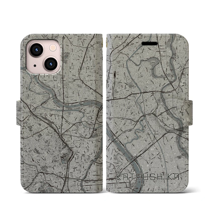 【葛飾（東京都）】地図柄iPhoneケース（手帳タイプ）モノトーン・iPhone 13 mini 用